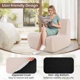 Costway Bean Bag Chair Ergonomic Lazy Floor Sofa Chair Comfy Reading Couch in Beige - thumbnail 6