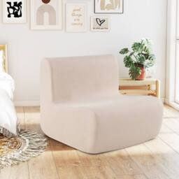 Costway Bean Bag Chair Ergonomic Lazy Floor Sofa Chair Comfy Reading Couch in Beige - thumbnail 3