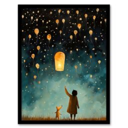 "Artery8 Releasing Sky Lanterns With Ted Festival Magic Kids Bedroom Art Print Framed Poster Wall Decor in Black - Size: W12"" x H16""" - thumbnail 1
