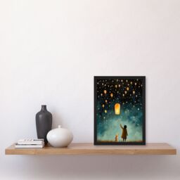 "Artery8 Releasing Sky Lanterns With Ted Festival Magic Kids Bedroom Art Print Framed Poster Wall Decor in Black - Size: W12"" x H16""" - thumbnail 4
