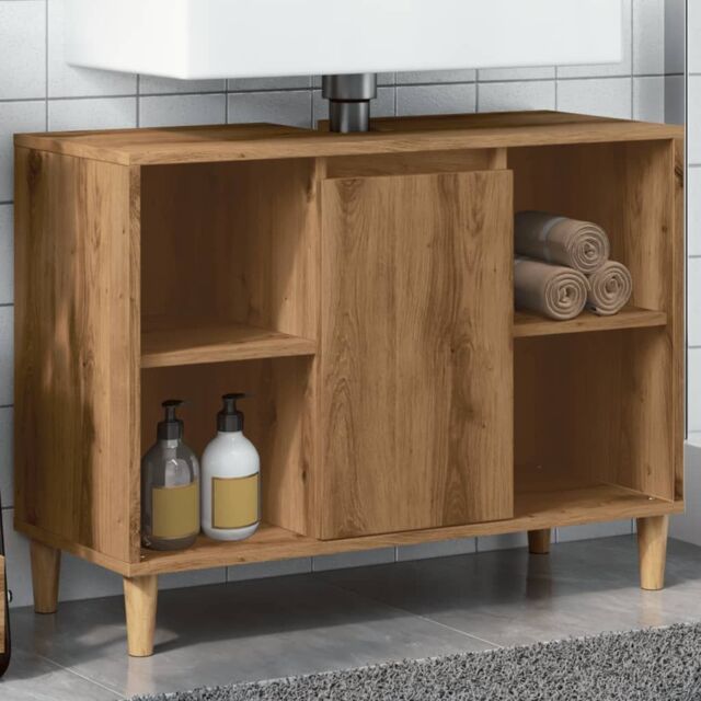 Berkfield Home Bathroom Cabinet Artisian Oak 80x33x60 cm Engineered Wood in Brown - Size: 80 x 33 x 60 cm - image 1