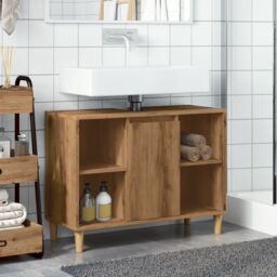 Berkfield Home Bathroom Cabinet Artisian Oak 80x33x60 cm Engineered Wood in Brown - Size: 80 x 33 x 60 cm - thumbnail 3
