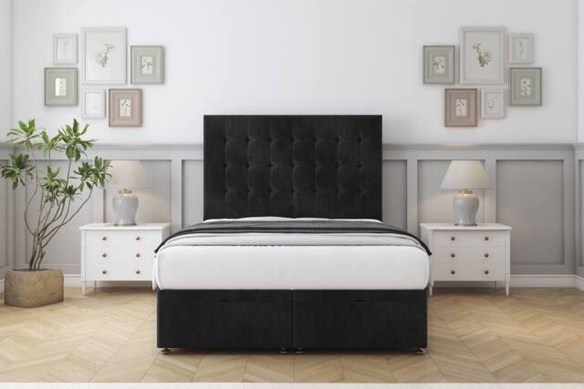 "Sloomy Alabama Naples Ottoman Bed Base-26"" Strutted Headboard in Black - Size: Super King" - image 1