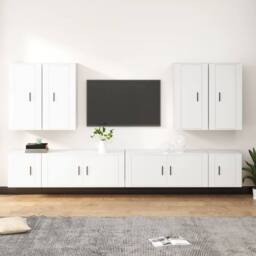 Berkfield Home Classic 8 Piece TV Cabinet Set White Engineered Wood - thumbnail 2