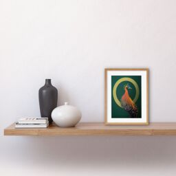 "Artery8 Wall Art Print Glamorous Stylish Chic Modern Peacock Green Gold Orange Artwork Framed 9X7 Inch in Beige - Size: W7"" x H9""" - thumbnail 2