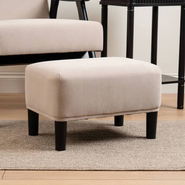 Scottish Everlastings Ltd Beige Cord Foot Stool with Black Legs - image 1