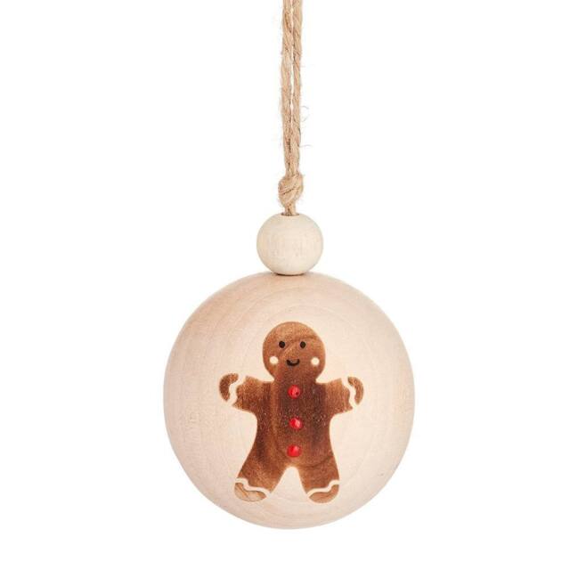 Sass & Belle Wooden Christmas Bauble Large Gingerbread Man in Light Brown