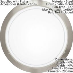 Loops 2 PACK Wall Flush Ceiling Light Satin Nickel White Clear Glass Painted E27 60W in Metallics - thumbnail 2