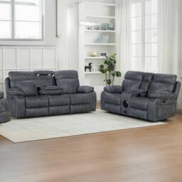 Furnishings For Less UK Tokyo LeatherAire Grey 3 + 2 Electric Recliner Sofas - thumbnail 1