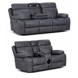 Furnishings For Less UK Tokyo LeatherAire Grey 3 + 2 Electric Recliner Sofas - thumbnail 2