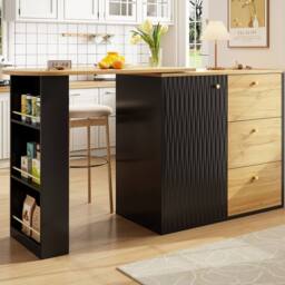 Rolipo Extendable 360° Rotating Bar Table Kitchen Island with Storage in Black - thumbnail 8