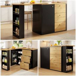 Rolipo Extendable 360° Rotating Bar Table Kitchen Island with Storage in Black - thumbnail 7