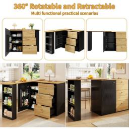 Rolipo Extendable 360° Rotating Bar Table Kitchen Island with Storage in Black - thumbnail 4