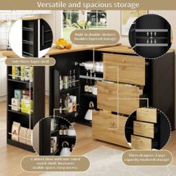 Rolipo Extendable 360° Rotating Bar Table Kitchen Island with Storage in Black - thumbnail 5