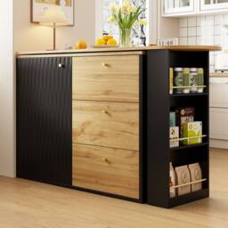 Rolipo Extendable 360° Rotating Bar Table Kitchen Island with Storage in Black - thumbnail 9