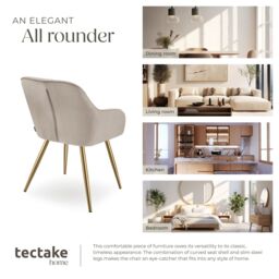 tectake Dining Chair Marilyn Per Piece - Taupe/Gold in Taupe - Size: 1 Pack - thumbnail 7