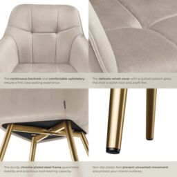 tectake Dining Chair Marilyn Per Piece - Taupe/Gold in Taupe - Size: 1 Pack - thumbnail 5