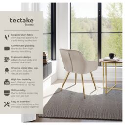 tectake Dining Chair Marilyn Per Piece - Taupe/Gold in Taupe - Size: 1 Pack - thumbnail 2