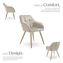 tectake Dining Chair Marilyn Per Piece - Taupe/Gold in Taupe - Size: 1 Pack - thumbnail 3