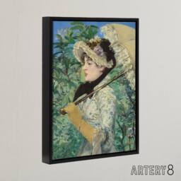 "Artery8 Jeanne Spring Parasol Portrait Manet Black Framed Canvas Art in Green - Size: W12"" x H16""" - thumbnail 2