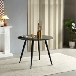 SONARA 100cm Round Dining Table with Black Marble Top & Round Metal Legs