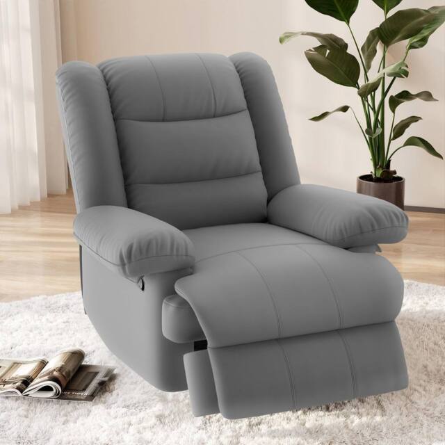 Gartistgo Manual Recliner Armchair PU Leather Padded Lounge Chair Sofa in Grey - image 1