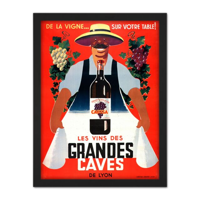 "Artery8 Wall Art Print Creation-Cristen Wine Of Grandes Caves Lyon Advert Large Framed Wall Décor Art in White - Size: W18"" x H24""" - image 1