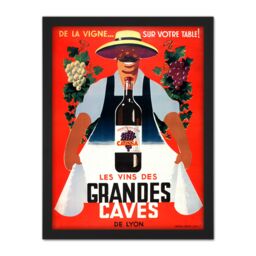 "Artery8 Wall Art Print Creation-Cristen Wine Of Grandes Caves Lyon Advert Large Framed Wall Décor Art in White - Size: W18"" x H24""" - thumbnail 1