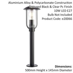 Loops 500mm Outdoor Lamp Post Light - Textured Black & Clear Shade - Exterior Bollard - thumbnail 2
