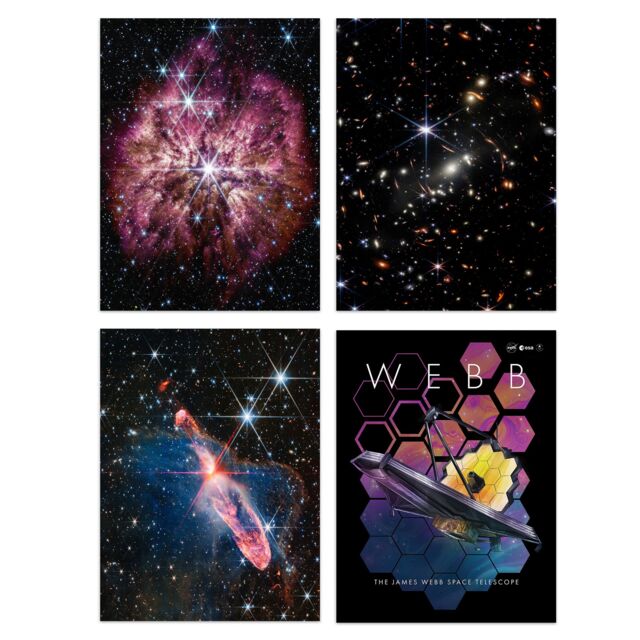 Artery8 Pack of 4 NASA James Webb Space Telescope Deep Field Image Galaxies Prelude to Supernova Actively Forming Stars Unframed Wall Art Living Room - image 1