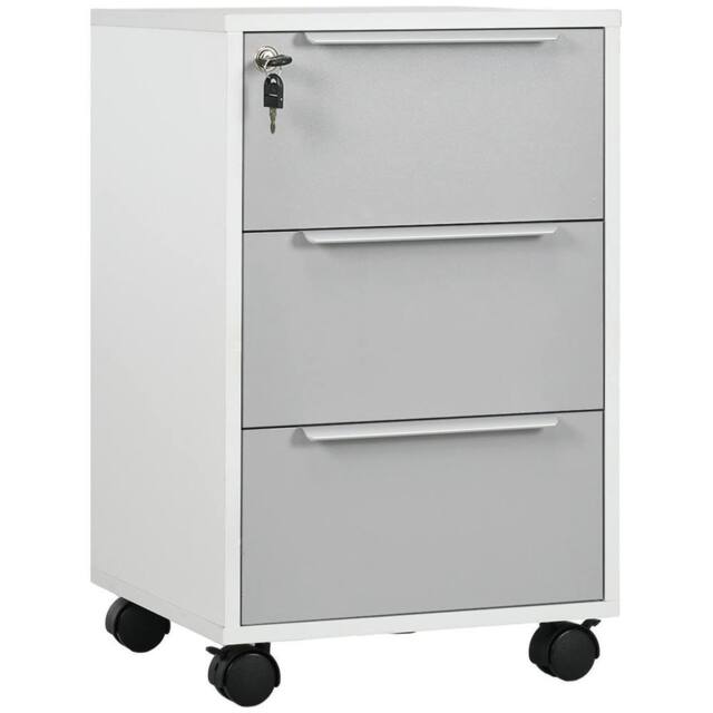 KORVIXA 3-Drawer Locking File Cabinet White & Grey - Size: 0.6m2 - image 1