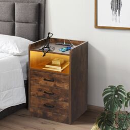 Levede Bedside Table Nightstand USB Charger Outlet RGB LED 3 Drawers Storage in Bright Green