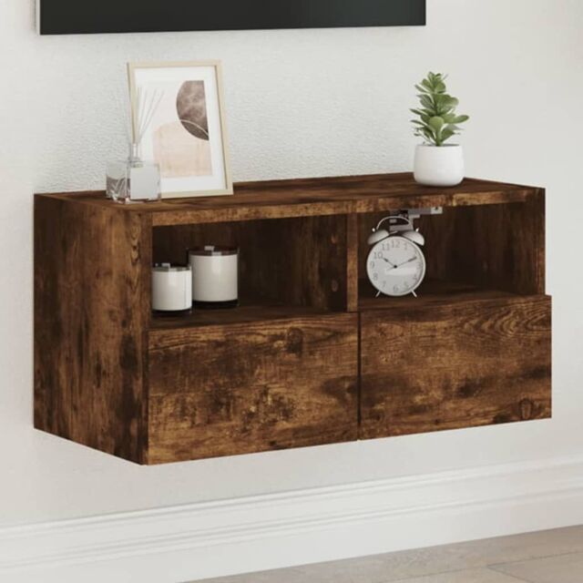 Berkfield Home TV Wall Cabinet Smoked Oak 60x30x30 cm Engineered Wood in Brown - Size: 60 x 30 x 30 cm - image 1