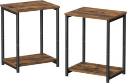 VASAGLE Set of 2 Industrial Side Tables 2-Tier Steel Frame Sofa Bedside in Brown - thumbnail 8