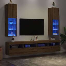 Berkfield Home TV Cabinets with LED Lights 2 pcs Artisian Oak 30.5x30x102 cm in Brown - thumbnail 4