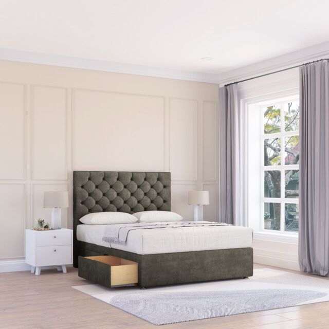 "Sloomy Mayfair Divan Bed Base 2 Drawers & 54"" Floor Standing Headboard in Light Grey - Size: King" - image 1