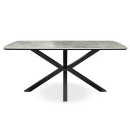 More4Homes Juno Light grey Ceramic Dining Table & 6 Myla Linen Chairs in Black - thumbnail 3