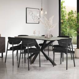 More4Homes Juno Light grey Ceramic Dining Table & 6 Myla Linen Chairs in Black - thumbnail 1