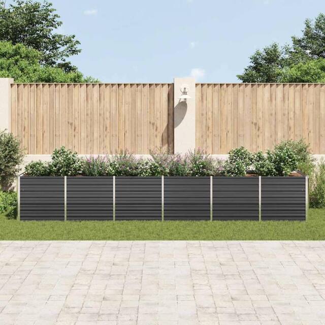 Berkfield Home Garden Raised Bed Galvanised Steel 480x80x77 cm Anthracite in Dark Grey - Size: 480 x 80 x 77 cm