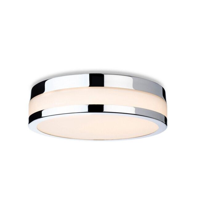 Netlighting Marnie 220cm LED Flush Ceiling Fitting Chrome with Opal White Glass IP44 in Grey