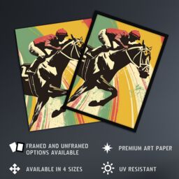 "Artery8 Jockey on Race Horse Artwork Bold Colourful Pop Framed Art Print - Size: W12"" x H16""" - thumbnail 2