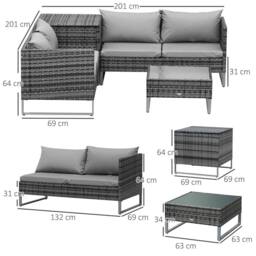 OUTSUNNY Rattan Garden Furniture Set with Storage Table, Cushions in Grey - thumbnail 3