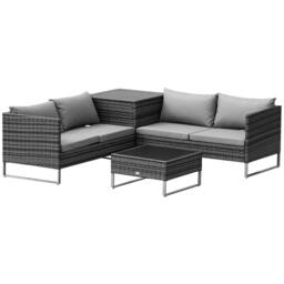 OUTSUNNY Rattan Garden Furniture Set with Storage Table, Cushions in Grey - thumbnail 2