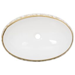 Berkfield Home Countertop Basin White & Gold Oval 59x40x15 cm Ceramic - Size: 59 x 40 x 15 cm - thumbnail 6