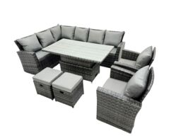 Fimous Poly Rattan Outdoor Patio Corner Sofa Set with 2 Small Stool, 2 Chairs in Dark Grey - thumbnail 2