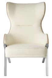 Orsina Luxe White Fabric Chair For Living Room, Wing-Back Accent Chair, Velvet Armchair With Quilted Beige Backrest - thumbnail 3