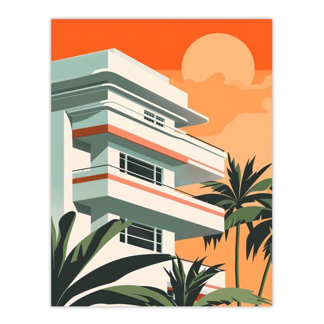 "Artery8 Tropical Apartment at Sunset Palm Trees Modern Wall Art Print in Orange - Size: W12"" x H16""" - image 1