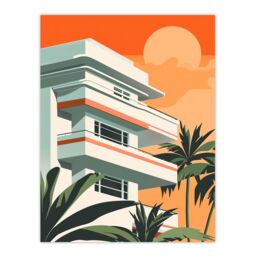 "Artery8 Tropical Apartment at Sunset Palm Trees Modern Wall Art Print in Orange - Size: W12"" x H16""" - thumbnail 1