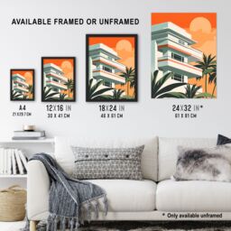 "Artery8 Tropical Apartment at Sunset Palm Trees Modern Wall Art Print in Orange - Size: W12"" x H16""" - thumbnail 3