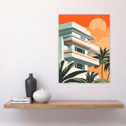 "Artery8 Tropical Apartment at Sunset Palm Trees Modern Wall Art Print in Orange - Size: W12"" x H16""" - thumbnail 4